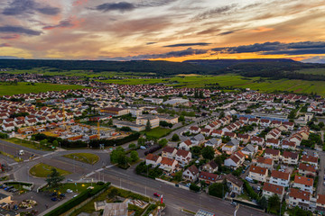 Aerial townscape view in Dijon under beautiful sky at dusk