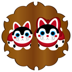 かわいい狛犬さん ラベル イラスト ベクター