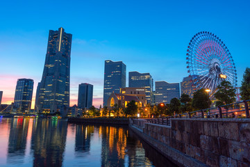 Naklejka premium Yokohama city of Japan at night ,Skyline with twilight city concept