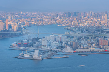 Aerial view of traffic on highway road in Osaka, Japan