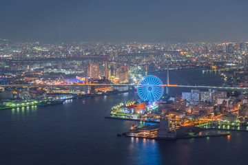 Aerial view of traffic on highway road in Osaka, Japan