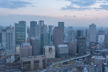 Aerial view of traffic on highway road in Osaka, Japan