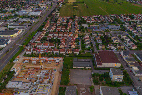 Aerial Townscape View Of Residential Houses Area In Dijon City