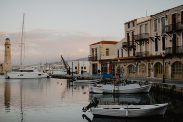 Fototapeta na wymiar boats on the sea in the harbour of Rethimno Crete Greece 