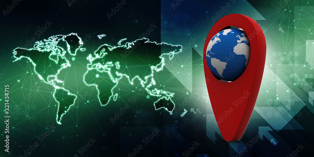 Poster 3d rendering red map pointer