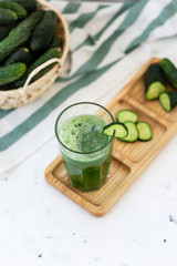 Cold refreshing cucumber juice on a tray