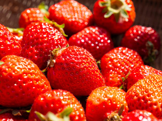 Harvested strawberry in bamboo basket in JAPAN