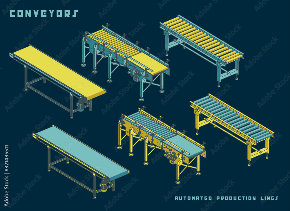 Wall mural Several types of Conveyors Isometric View