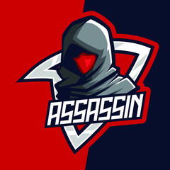 Dark Red Assassin E-Sport Mascot Emblem Badge Esport Logo Game Design. Identity for gamer streamer
