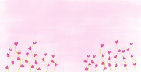Theme Valentine falling in love, cute plant heart flower is grow up with soft pink water color background. Space for letter wording in greeting card.