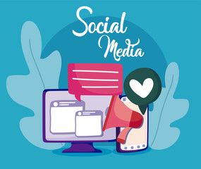 Computer and smartphone of social media concept vector design