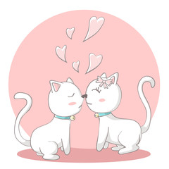 Happy Valentines Day with couple cats kissing, Valentines card and poster