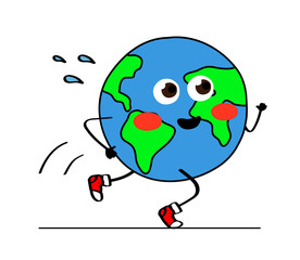 Planet Earth is running on a white background. Vector illustration.