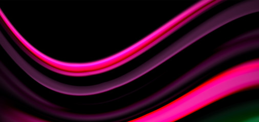 Abstract silk smooth lines on black, multicolored liquid fluid rainbow style waves on black