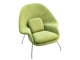 Obraz na płótnie Canvas Mid-century light green fabric chair with chromium legs. 3d render.