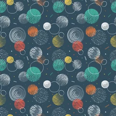 Gardinen Handgezeichnete Doodle Kreise nahtlose Muster, abstrakter Wiederholungshintergrund, ideal für Textilien, Banner, Tapeten, Verpackung - Vektordesign © TALVA