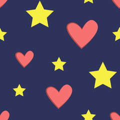 Нearts and stars on a dark background