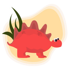 Cute dinosaur of red color. Cartoon style. Vector.