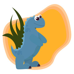 A cute dinosaur of blue color stands on its hind legs. Cartoon style. Vector. Children's illustration