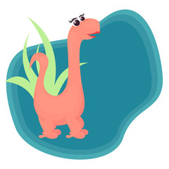 Cute girl dinosaur of pink color with long eyelashes and red lips. Cartoon style. Vector. Children's illustration