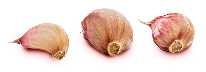 Set of red garlic cloves. Isolated on white background