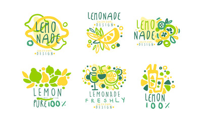 Fototapeta na wymiar Lemonade Logo Templates Original Design, Sweet Drink Hand Drawn Badges Vector Illustration