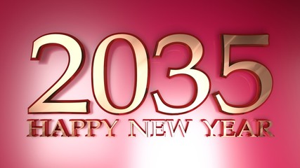 2035 Happy New Year copper write on red background - 3D rendering illustration
