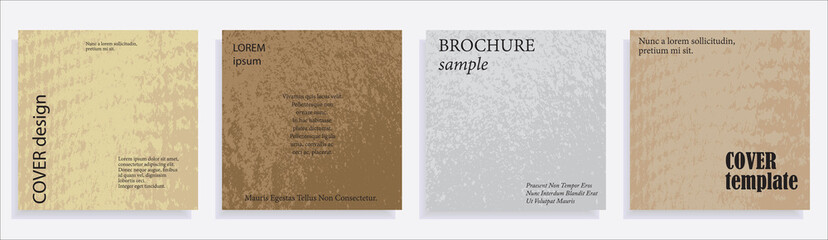 Minimalistic cover design templates. Set of layouts for covers of books, albums, notebooks, reports, magazines. Vintage texture gradient effect, square modern abstract design. Grunge mock-up texture