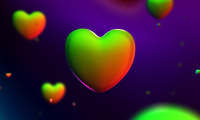 Neon Iridescent Abstract Glow Rainbow Spectral Colorful 3d Heart Illustration