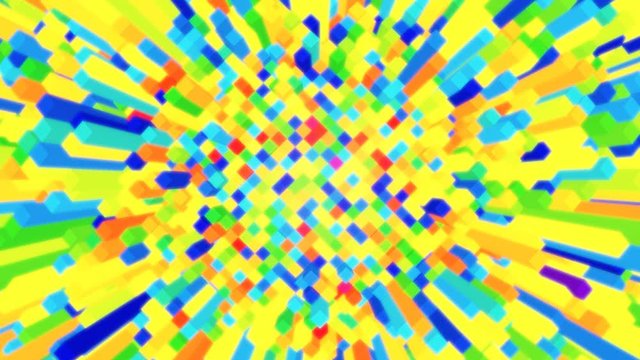 Multicolored Cel Shaded Toon Cube Field Randomly Moving Up and Down - 4K Seamless Loop Motion Background Animation