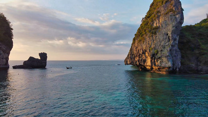 Phi Phi Don, Thailand. Aerial view of famous Nui Beach at sunset