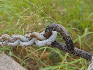 Medium close up of a thick chain link fencing off a private area