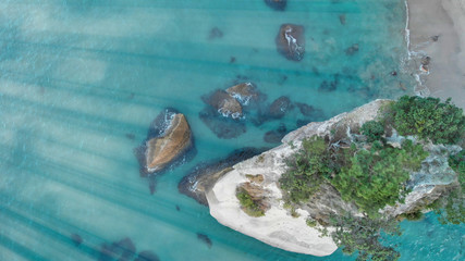 Aerial view of Cathedral Cove in New Zealand