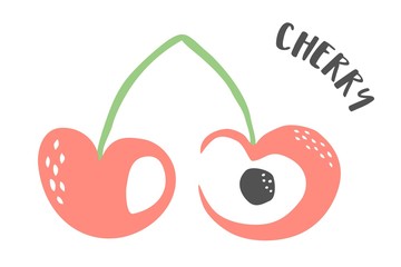 Set of two cherries hand painted with ink brush