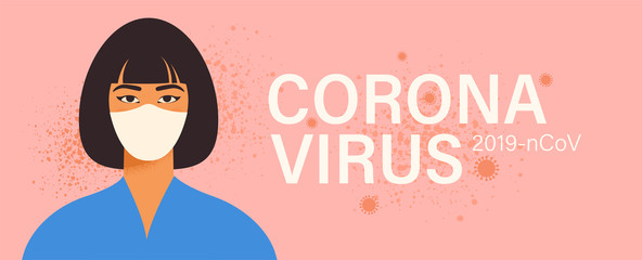 Coronavirus in China. Novel coronavirus 2019 nCoV, woman in white medical face mask. Concept of coronavirus quarantine.