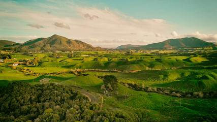 Aerial view of amazing hills and countryside with a beautiful sky