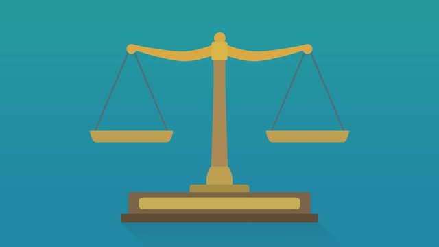 Animation de balance antique vide (flat design, fond bleu, fond blanc et transparence)