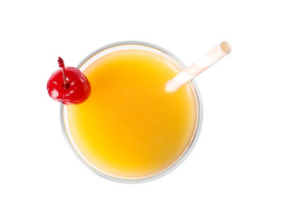 Fresh alcoholic Tequila Sunrise cocktail isolated on white, top view