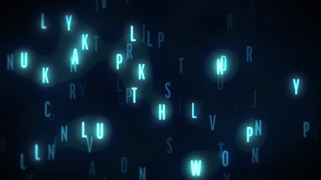 ランダムに光るアルファベットの世界　ループ　横　合成サンプル：https://youtu.be/KqSFrWxJPJE