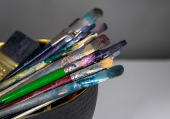 Colorful paint brushes. Art concept. Painting process.