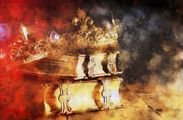 watercolor style and abstract image of beautiful queen/king crown. fantasy medieval period