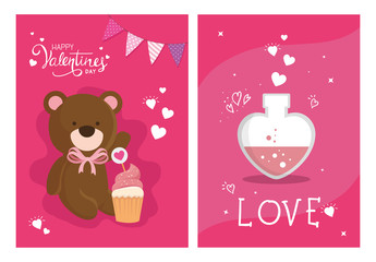 set cards happy valentines day with decoration