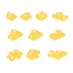 Isometric golden currency. Vector illustration of shining gold bars