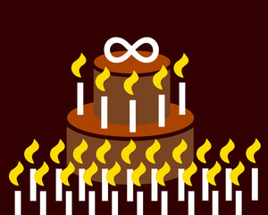 Birthday cake with symbol of infinity and eternality. Birthday celebration and party for immortal person. Vector illustration.