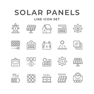 Set line icons of solar panels