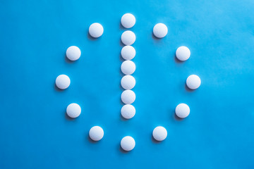 6 o clock made of pills. Abstract medical background. Medication time concept. Medicine drug icon. Time to take medicine.