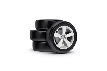3D Rendering of Car Tire on White