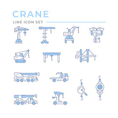 Set color line icons of crane, lifts, winches