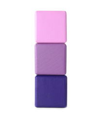 Stack of colorful wooden cubes isolated on white