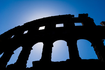 silhouette of the ancient amphitheater in pula croatia